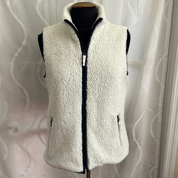 Talbots Jackets & Blazers - T By Talbots, Ivory, Sherpa, Sleeveless Vest, Size Small